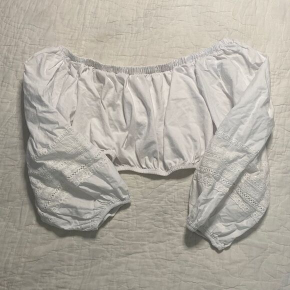 Zara Cropped Peasant Blouse with Sleeve Detailing size Large - Picture 1 of 8